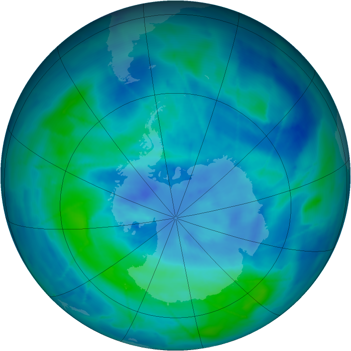 Antarctic ozone map for 18 March 2009